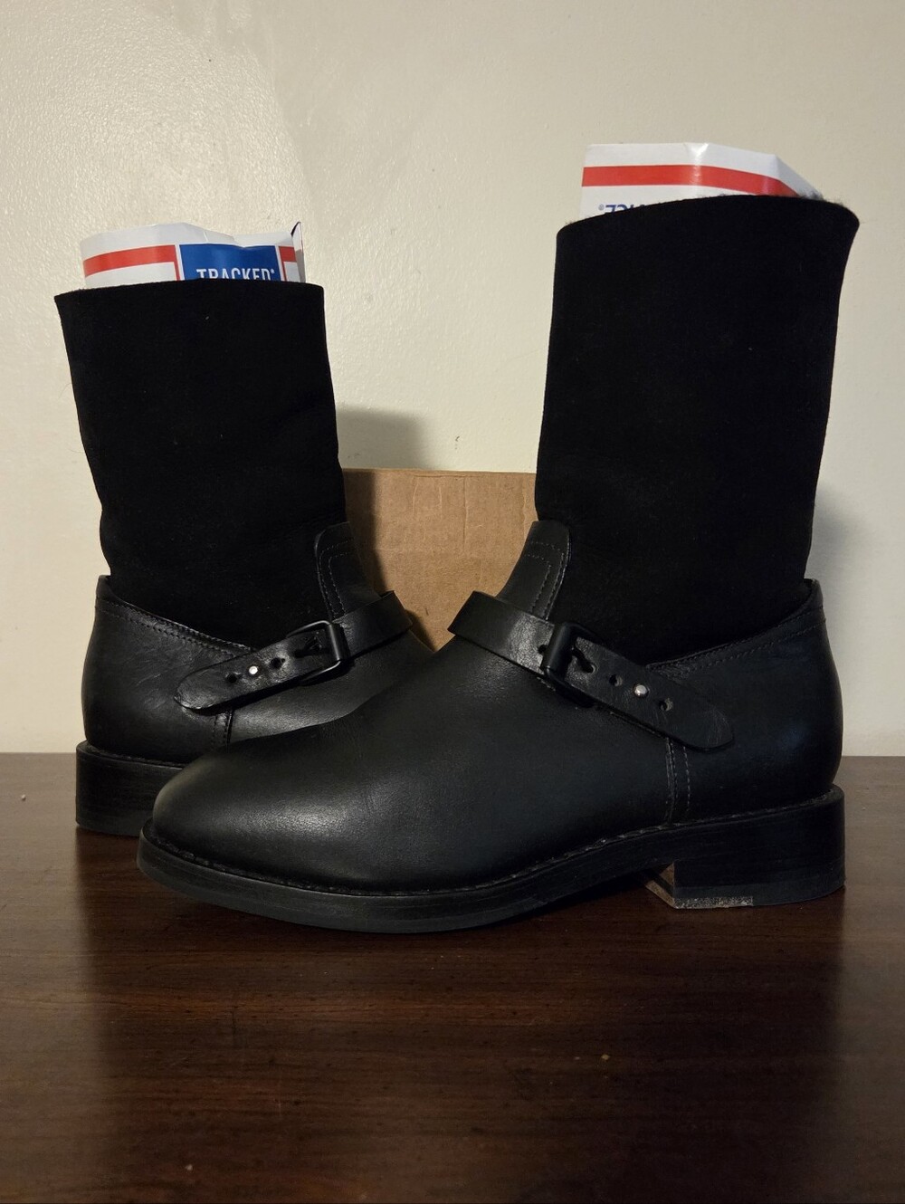 Rag & Bone Oliver Black Leather Suede Shearling Moto Boots Womens Sz 37.5 US 7.5 - Picture 6 of 13